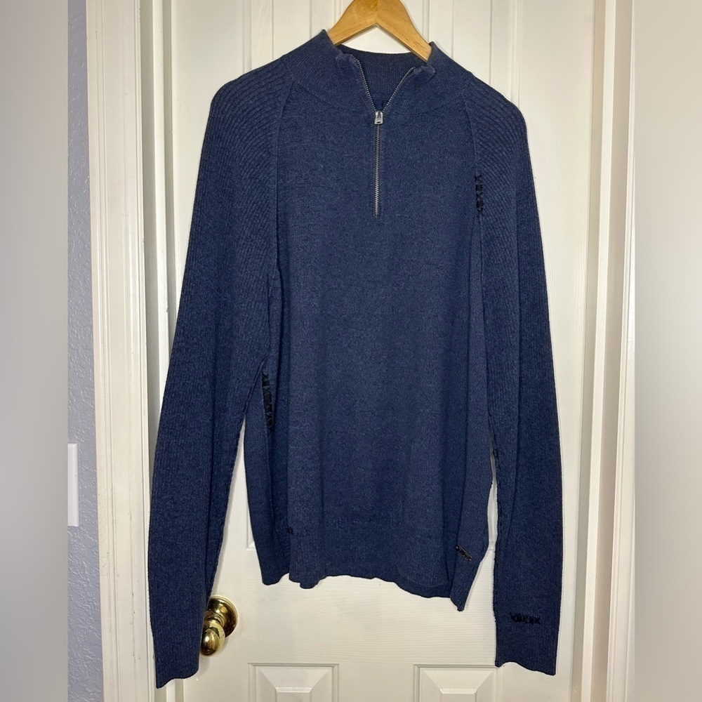 BKE Black Label Men's 1/4 Zip Athletic Fit Blue Black Pullover Sweater XL Casual